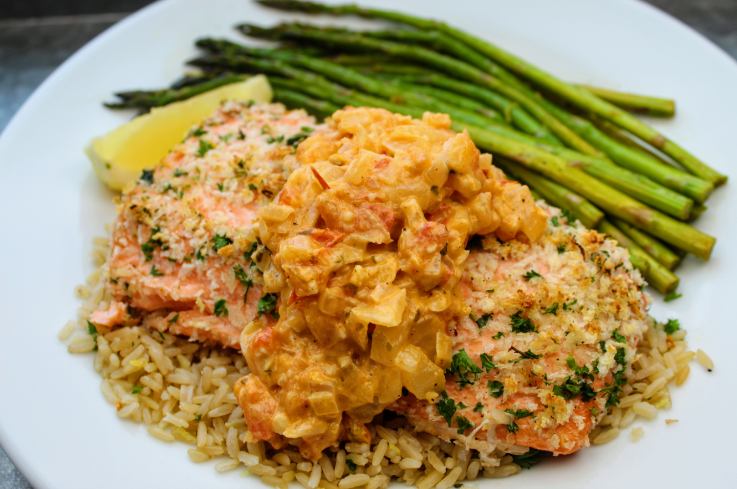 Crusted Salmon With Tuscan Tomato Sauce