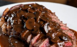 Keto Steak with Red Wine Mushroom Gravy