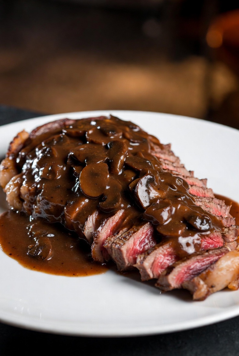 Keto Steak with Red Wine Mushroom Gravy